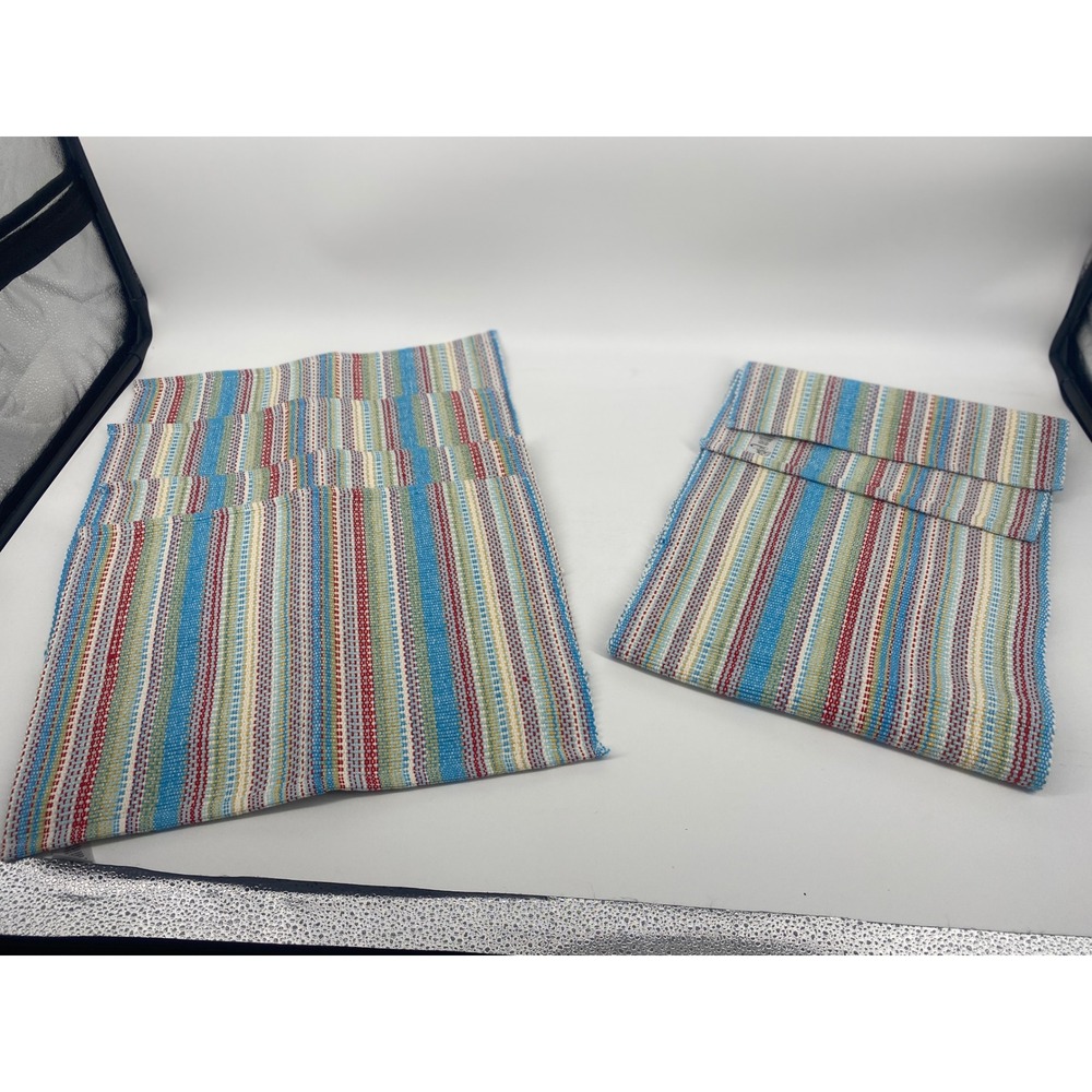 Town & Country Living Placemats Set of 4 Multi-Color Striped Woven Cotton 18x13